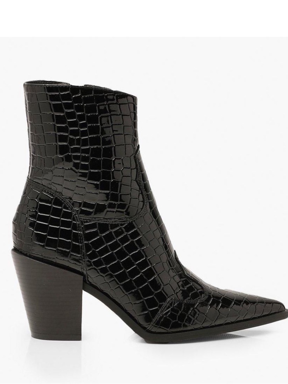 Truffle Collection Black Cocodrile Croc-Embossed Pointed Ankle Boots Western 3”